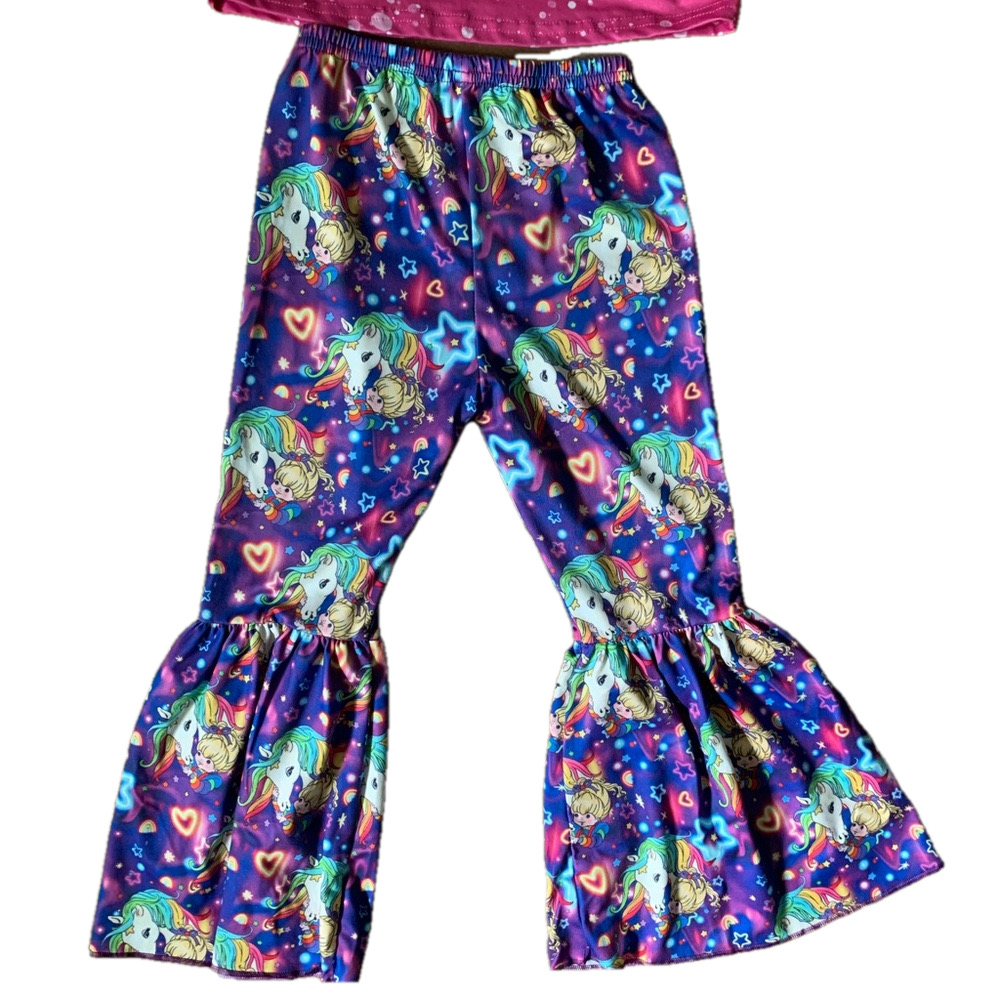 Girls Unicorn Bell Bottom Outfit Size 5T-6T Rainbow Galaxy Flare Pants Boutique - Picture 5 of 7